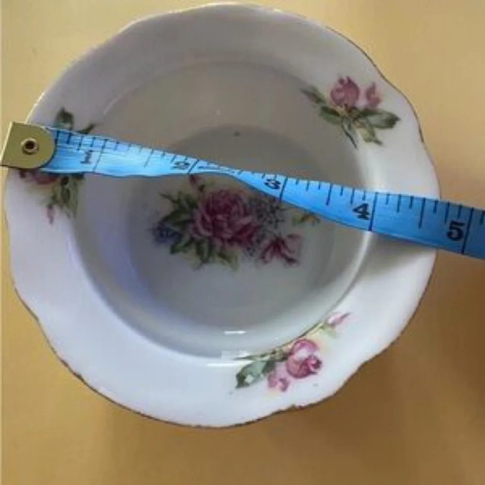 Porcelain Floral Serving Bowl in White with Pink Roses